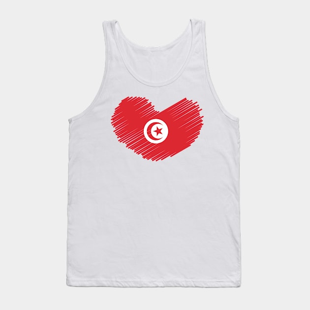 Tunisia Flag Heart Design Tank Top by Sanu Designs